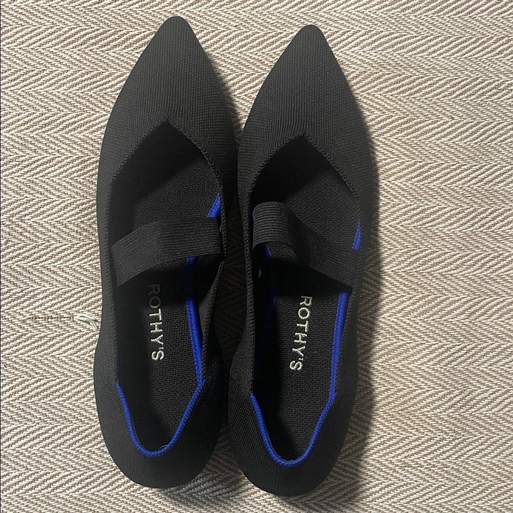 Rothy's Black Flats with Blue Trim